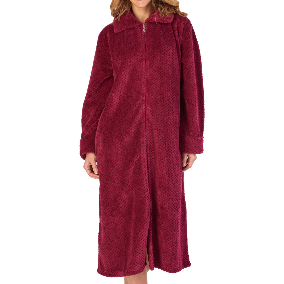 (Raspberry, Small - UK 10/12) Slenderella Ladies Zip Up Soft Waffle Fleece Dressing Gown