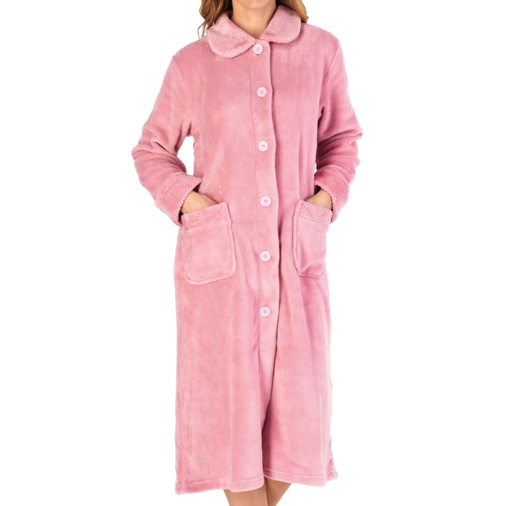 (Pink, XXL - UK 24/26) Slenderella Ladies Button Up Fleece Waffle Detail Dressing Gown