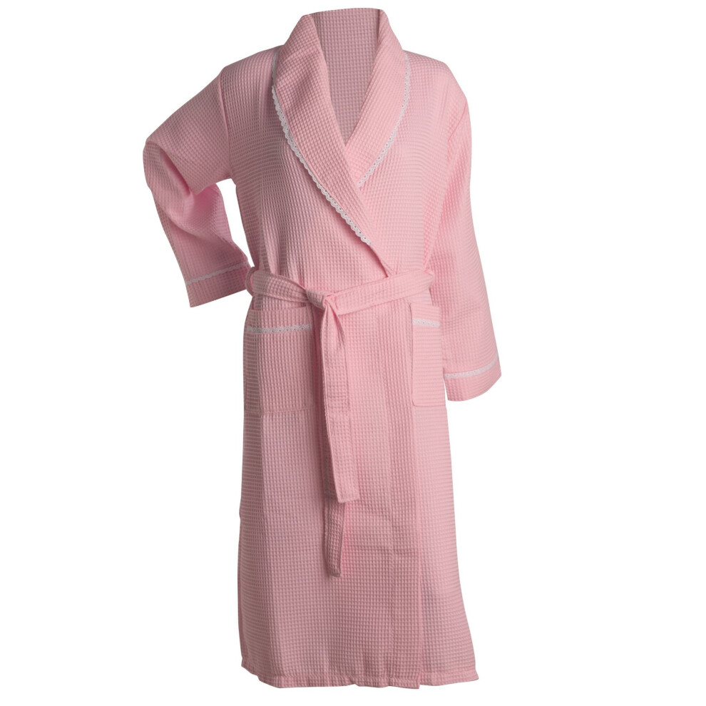 (Pink, Small - UK 10/12) Slenderella Ladies Lightweight Waffle Shawl Collar Dressing Gown