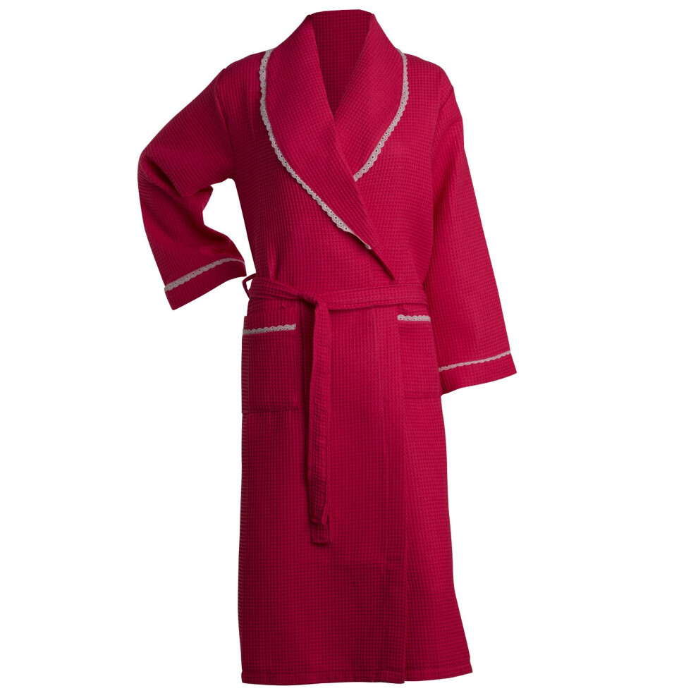 (Raspberry, Small - UK 10/12) Slenderella Ladies Lightweight Waffle Shawl Collar Dressing Gown