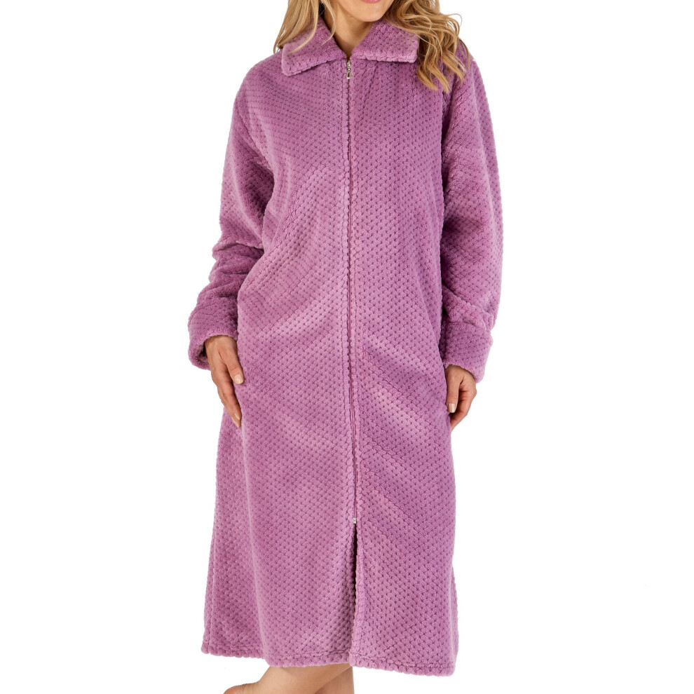 (Heather, Small - UK 10/12) Slenderella Ladies Zip Up Soft Waffle Fleece Dressing Gown