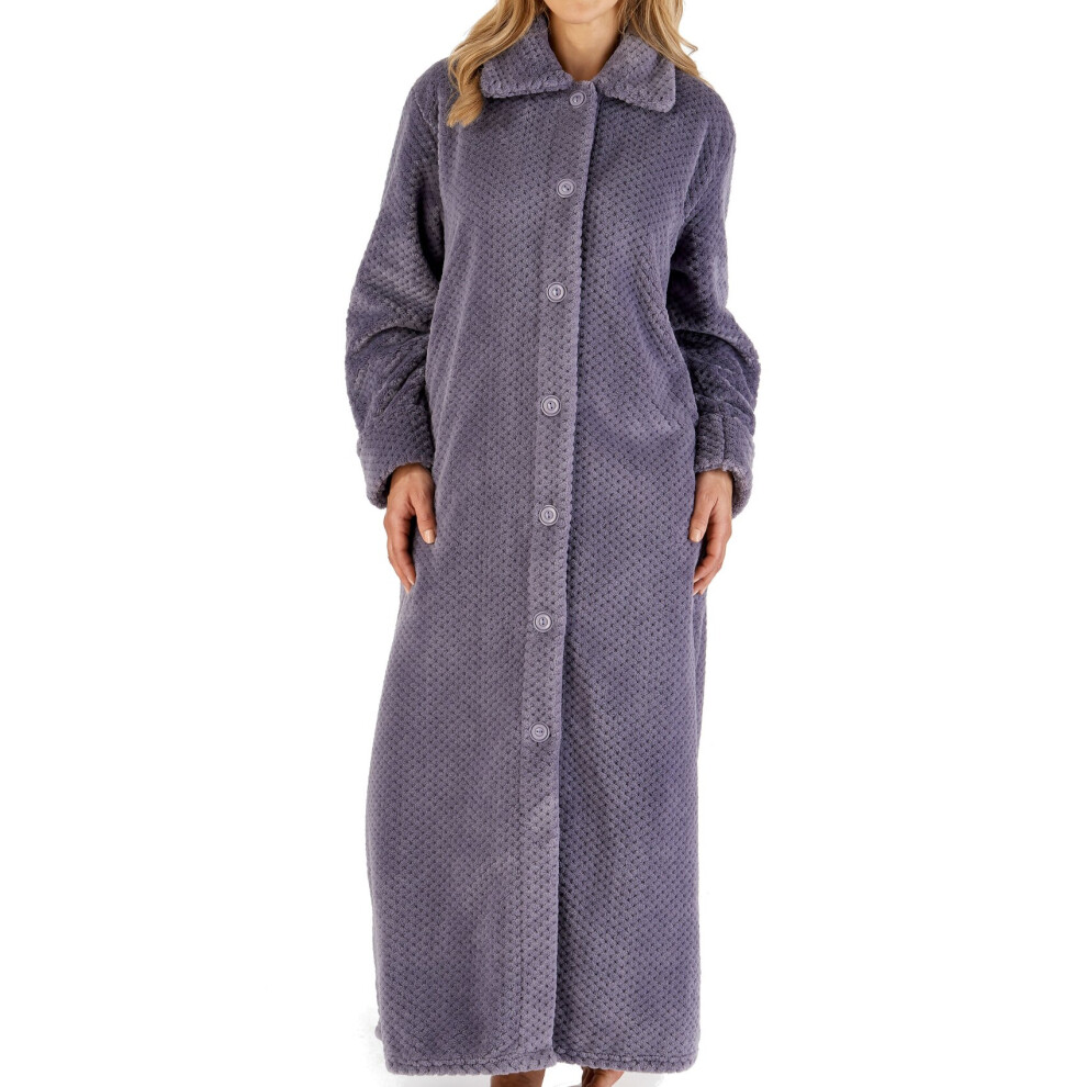 (Grey, Small - UK 10/12) Slenderella Ladies Button Up Waffle Fleece Ankle Length Dressing Gown