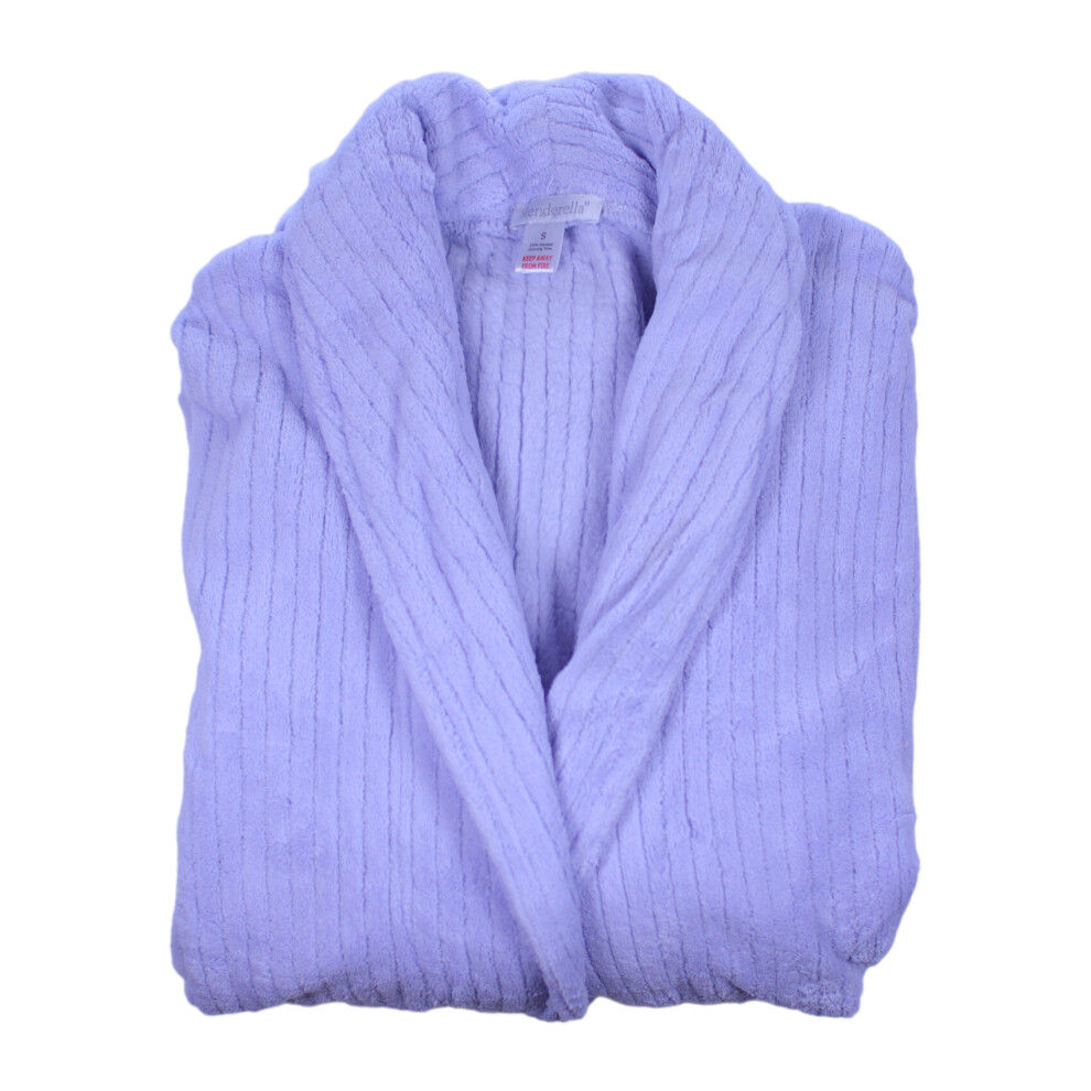 (Lilac, Small - UK 10/12) Slenderella Ladies Ribbed Striped Fleece Shawl Collar Dressing Gown