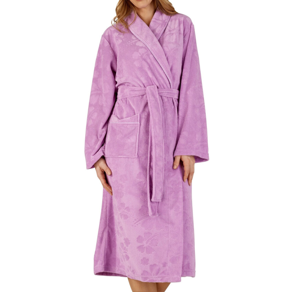 (Lilac, XXL - UK 24/26) Slenderella Ladies Floral Embossed Fleece Shawl Collar Dressing Gown