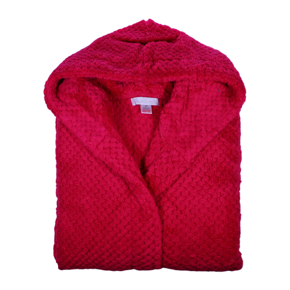 (Red, Extra Large - UK 20/22) Slenderella Ladies Waffle Fleece Hooded Wrap Dressing Gown