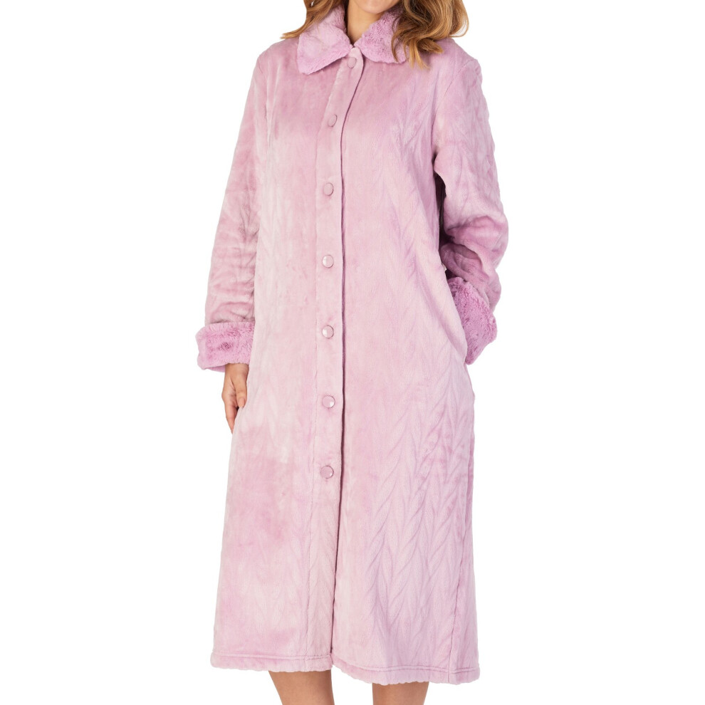 (Pink, XXXL - UK 28/30) Slenderella Ladies Faux Fur Collar Button Up Fleece Dressing Gown