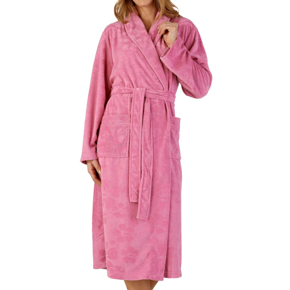 (Pink, Large - UK 16/18) Slenderella Ladies Floral Embossed Fleece Shawl Collar Dressing Gown