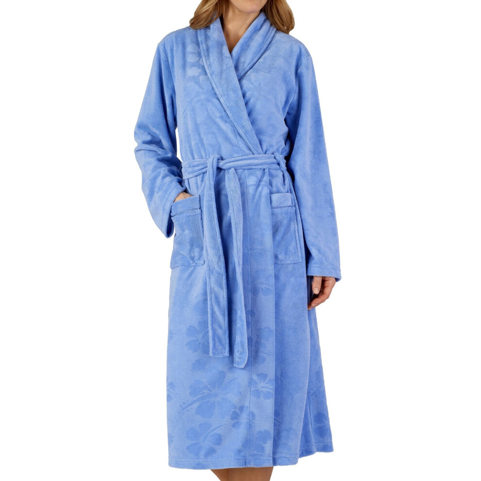 (Blue, Extra Large - UK 20/22) Slenderella Ladies Floral Embossed Fleece Shawl Collar Dressing Gown