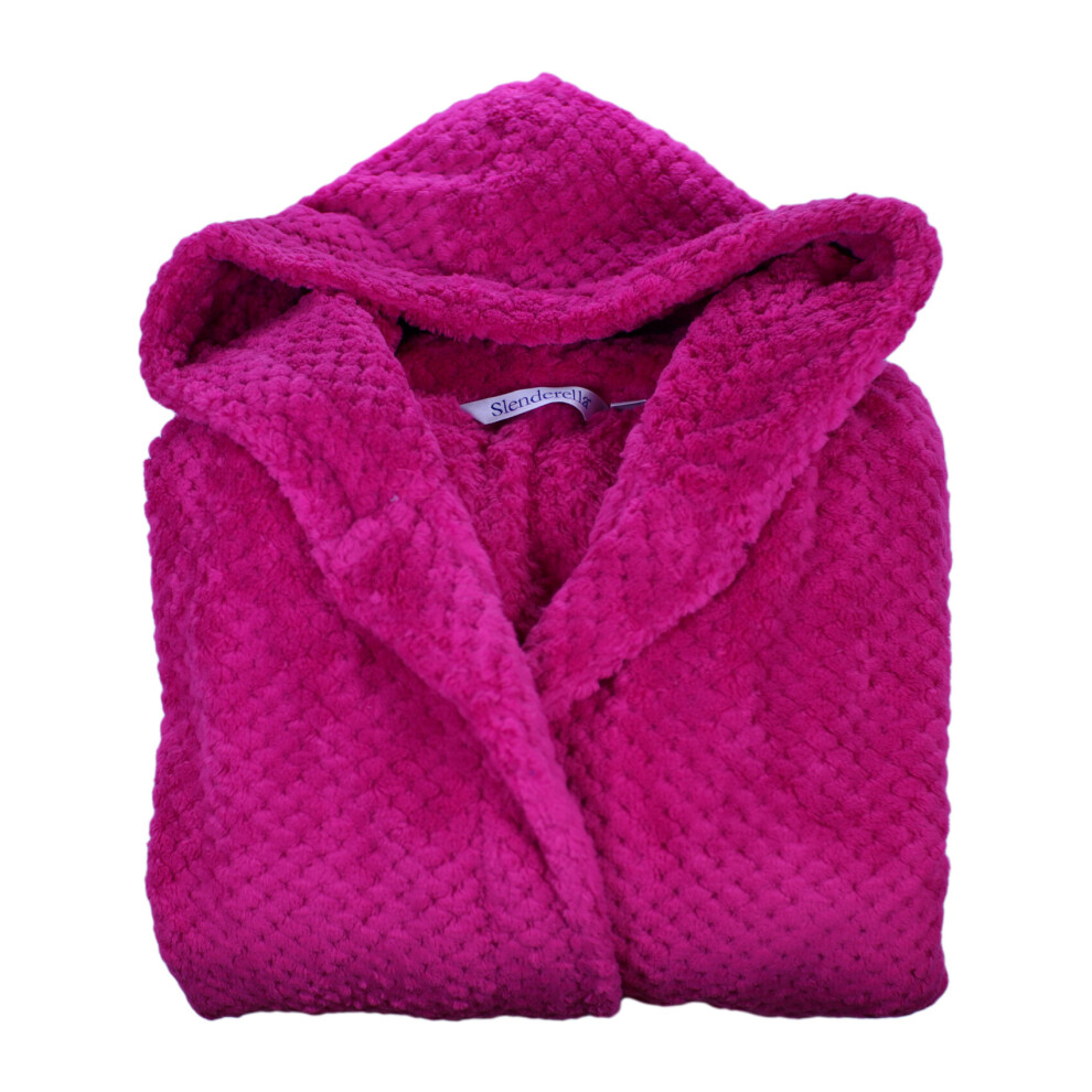 (Pink, Large - UK 16/18) Slenderella Ladies Waffle Fleece Hooded Wrap Dressing Gown