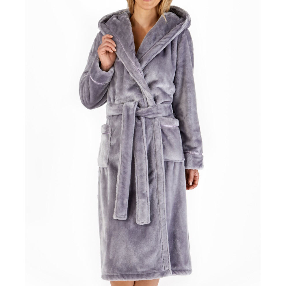 (Silver, XXL - UK 24/26) Slenderella Ladies Thick Flannel Fleece Hooded Wrap Dressing Gown