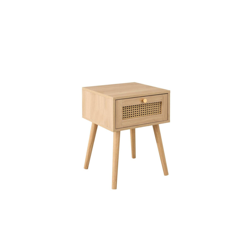 Bedside 1 Drawer Cabinet Brown Oak Rattan Birlea Croxley Nightstand Side Table