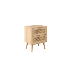 Bedside 2 Drawer Cabinet Brown Oak Rattan Birlea Croxley Nightstand Side Table