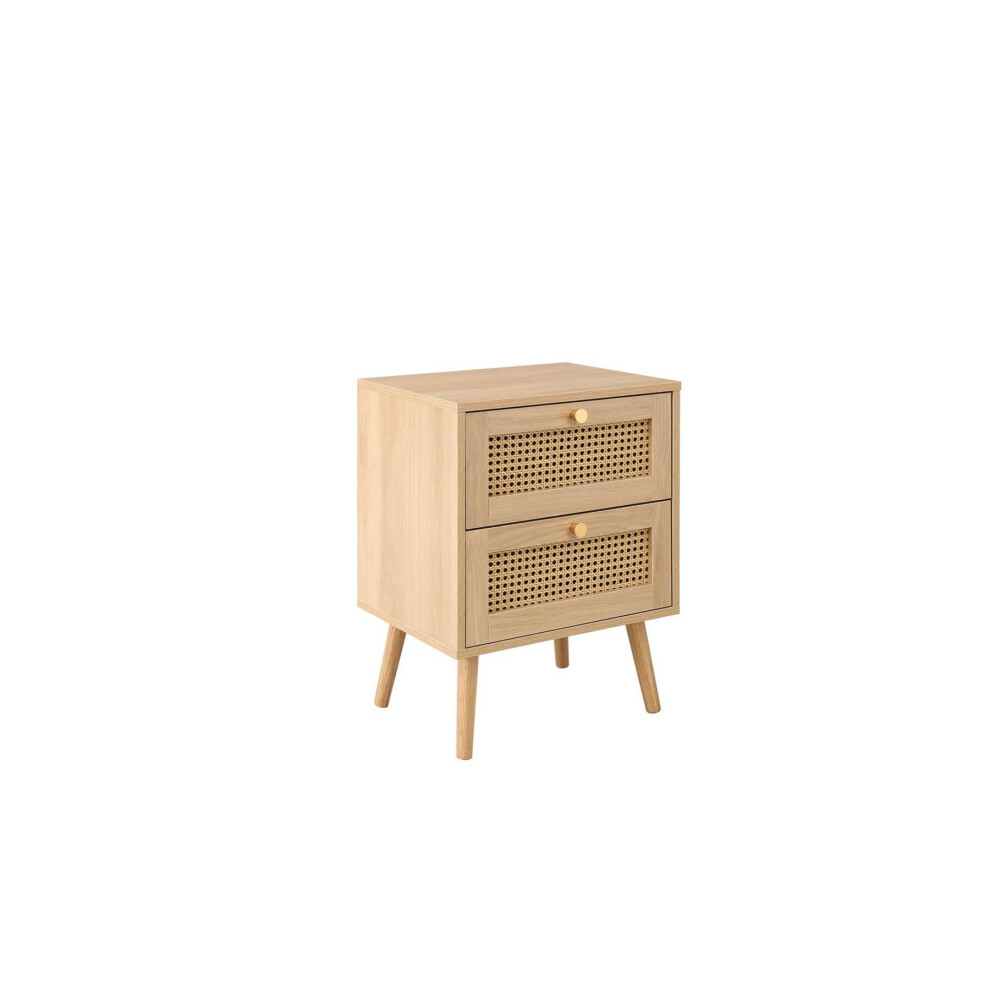 Birlea Bedside 2 Drawer Cabinet Oak Rattan Croxley Nightstand Side Table Brown