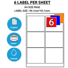 (6 Labels Per Sheet) A4 Address Shipping Labels Laser Inkjet Compatible Printer - 100 Sheets