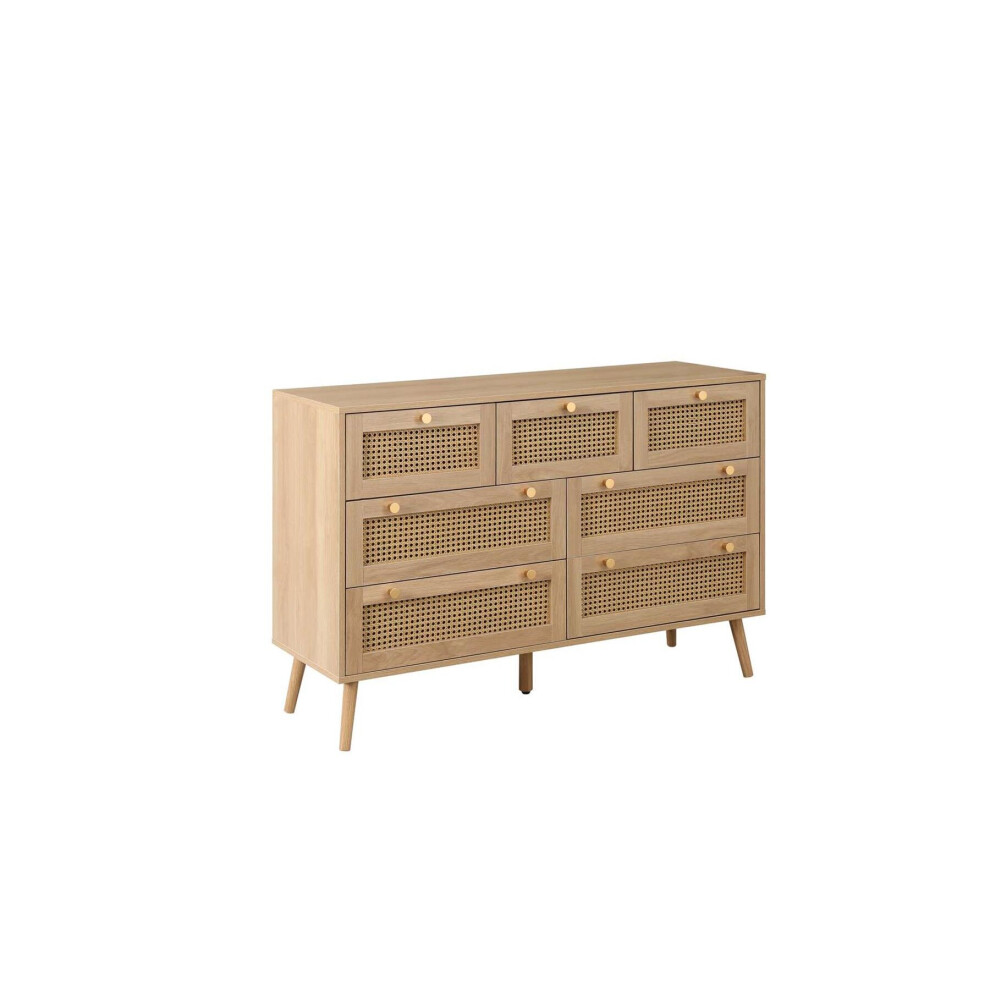 Brown Oak Chest of 7 Drawers Rattan Birlea Croxley Mid Century Modern