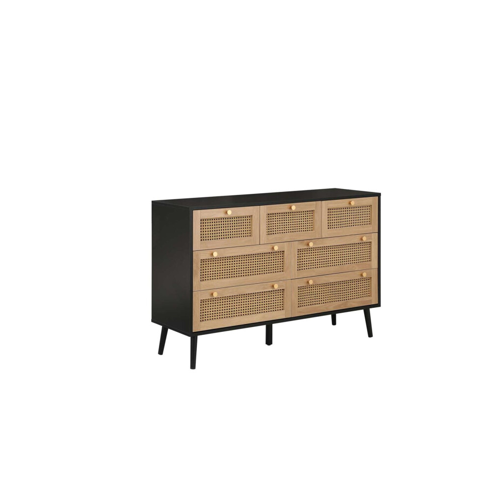 Black Chest of 7 Drawers Rattan Birlea Croxley Mid Century Modern