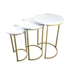 (White) Set of 3 Round Marble Look MDF Steel Nesting Side Coffee Corner Stacking Tables 2 Colours