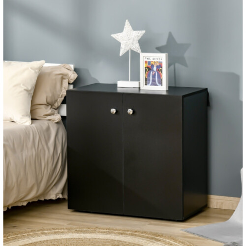 Small Wooden Cupboard Modern Storage Shelf Unit 2 Door Sideboard Black Side Cabinet