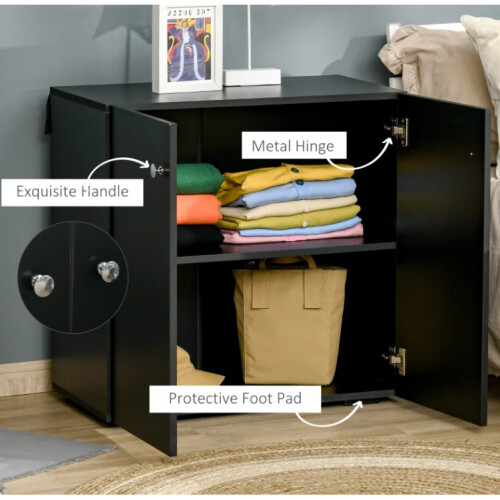Small Wooden Cupboard Modern Storage Shelf Unit 2 Door Sideboard Black Side Cabinet 1