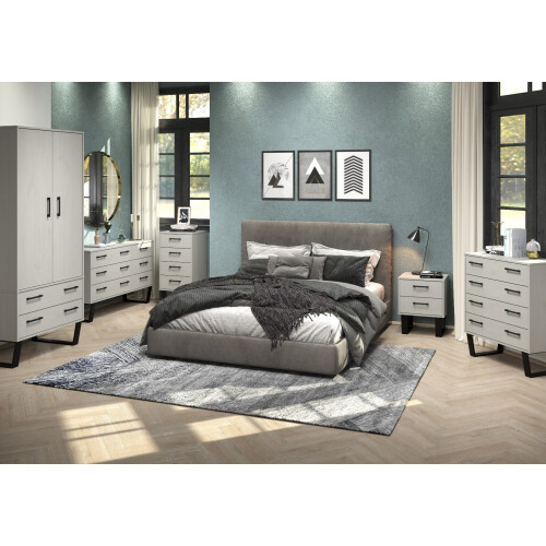 Texas - grey waxed pine industrial style 2 drawer bedside cabinet 2