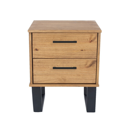 Texas - waxed pine industrial style 2 drawer bedside cabinet 2