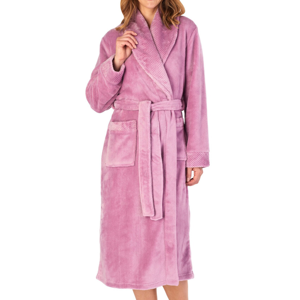 (Heather, Small - UK 10/12) Slenderella Womens Shawl Collar Waffle Detail Fleece Dressing Gown