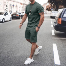 (Green, 3XL) Men"s Summer Outfit 2-Piece Set T Shirts Shorts
