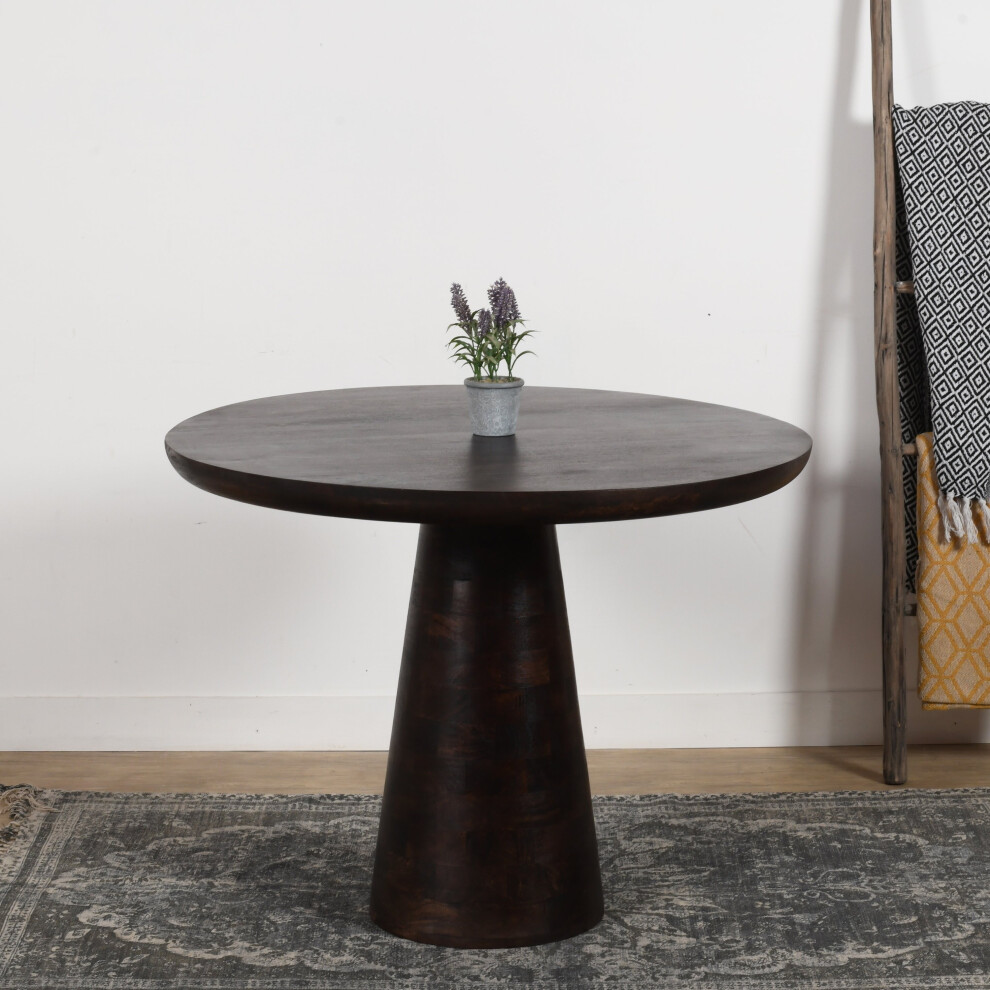 Natural Solid Dark Wood Round Dining Table