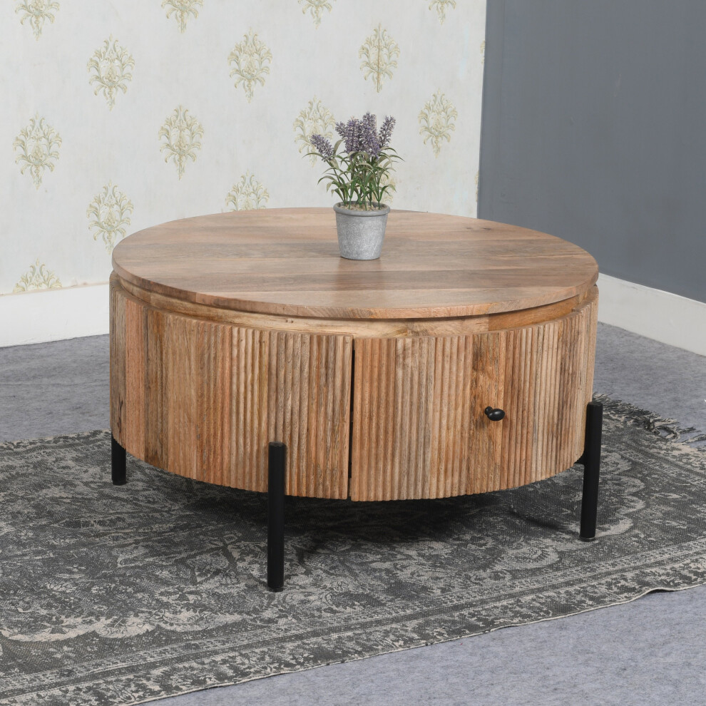 York Natural Solid Wood Coffee Table With Metal Legs