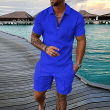 (Royal Blue, XL) Summer Mens Short Sleeve Shirts and Shorts Set