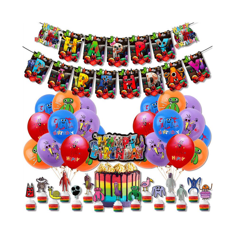 (Total Set) Of Garten Banban Birthday Party Decoration Set Balloon Banner Cake Inserted