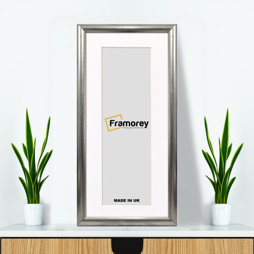 (20x8" Pic (24x12" Frame)) Panoramic Silver Poster Frame / Wall Hanging Picture Frame / Photo Frame With White Mount