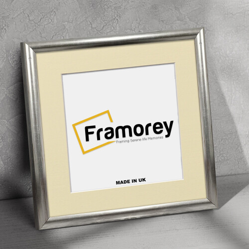 (4x4" Pic (6x6" Frame)) Square Size Silver Poster Frame / Frames For Print / Picture Frame / Photo Frame With Ivory Mount 1