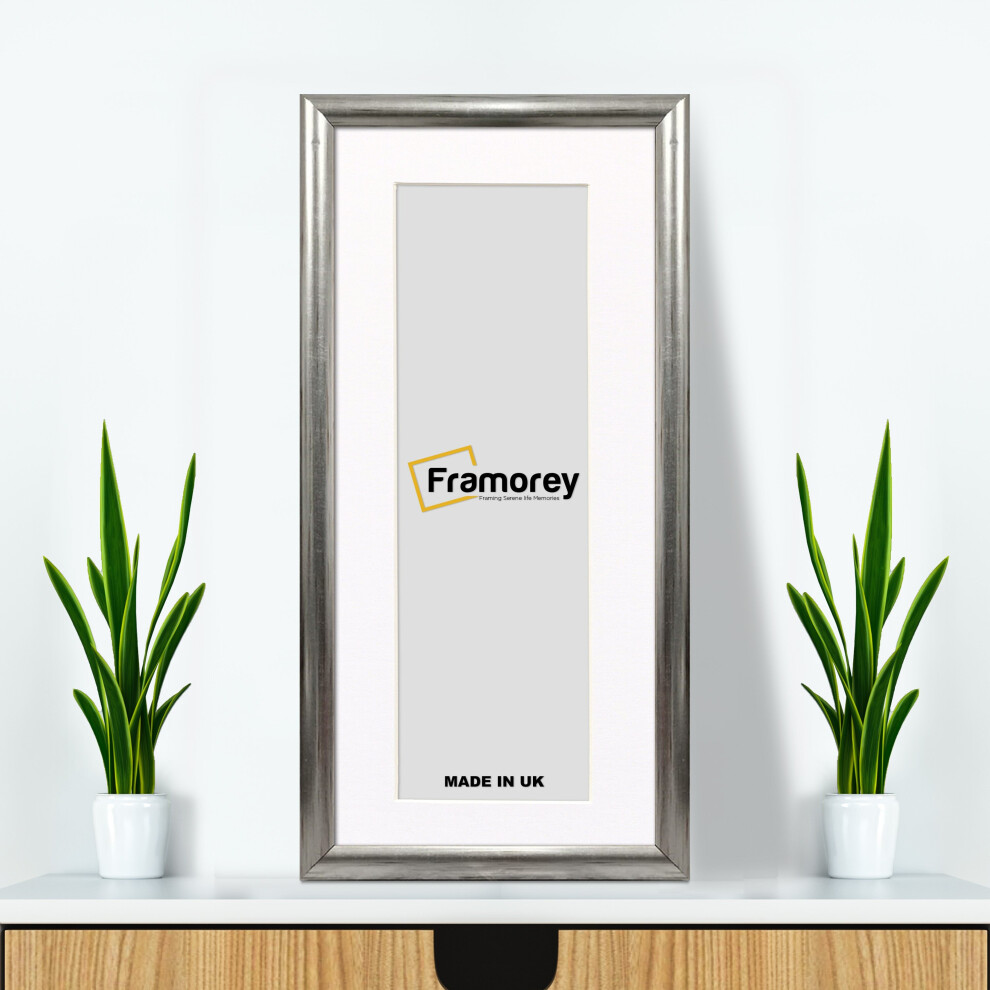 (24x12" Pic (28x16" Frame)) Panoramic Silver Poster Frame / Wall Hanging Picture Frame / Photo Frame With White Mount