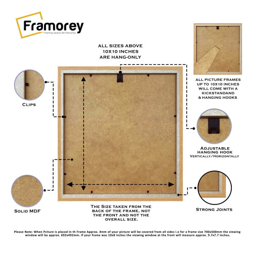 (25x25CM Pic (30x30CM Frame)) Square Size Oak Poster Frame / Frames For Print / Modern Picture Frame / Handmade Gift With White Mount 2