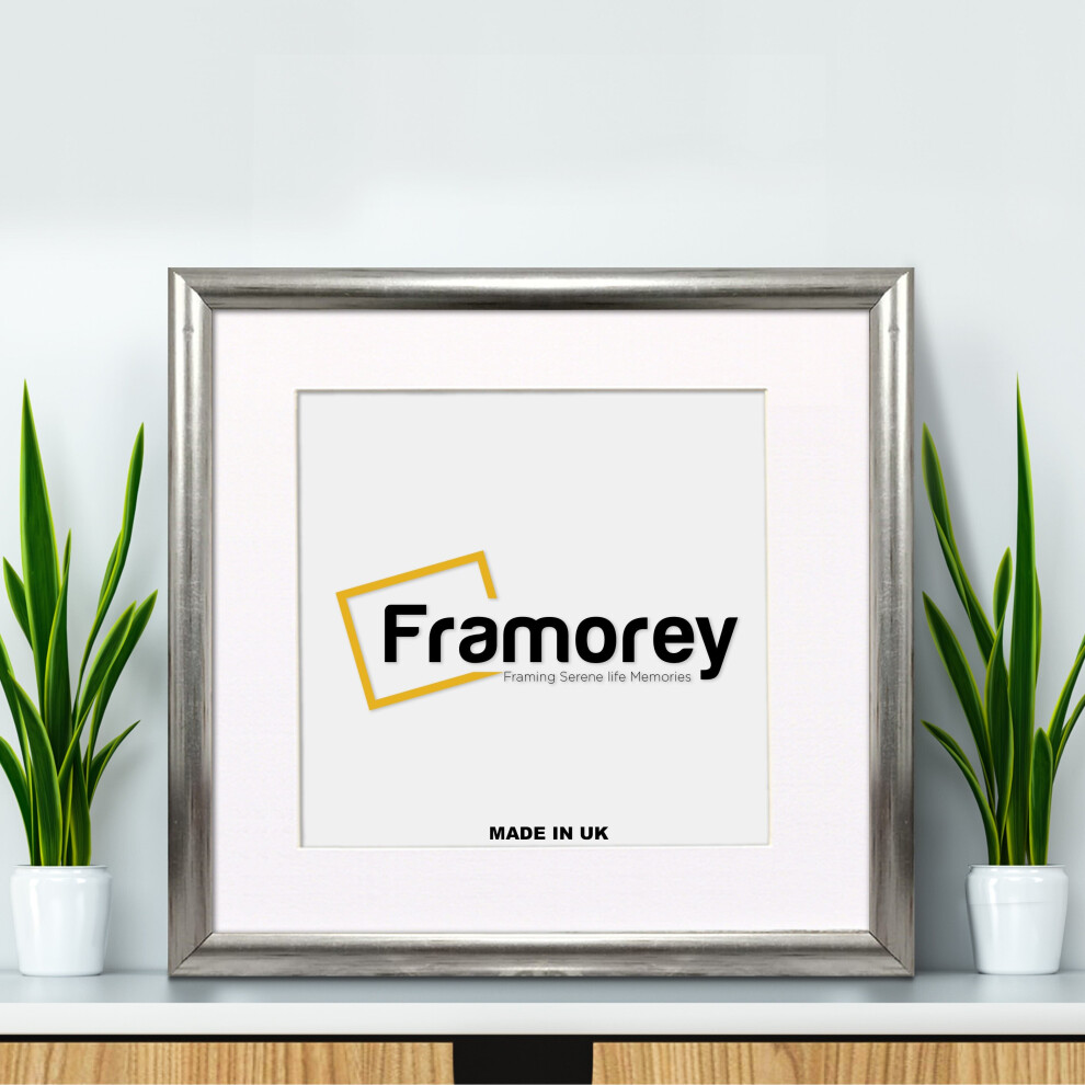 (40x40CM Pic (50x50CM Frame)) Square Size Silver Poster Frame / Frames For Print / Picture Frame / Photo Frame With White Mount