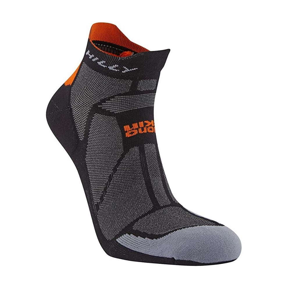 (L) Hilly Unisex Marathon Fresh Socklets Running Socks Black/Orange - 3 Pairs for 2