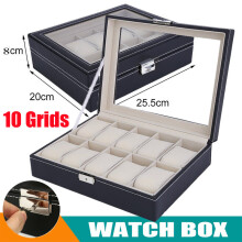 10 Grids Leather Watch Case Jewelry Collection Storage Display Box