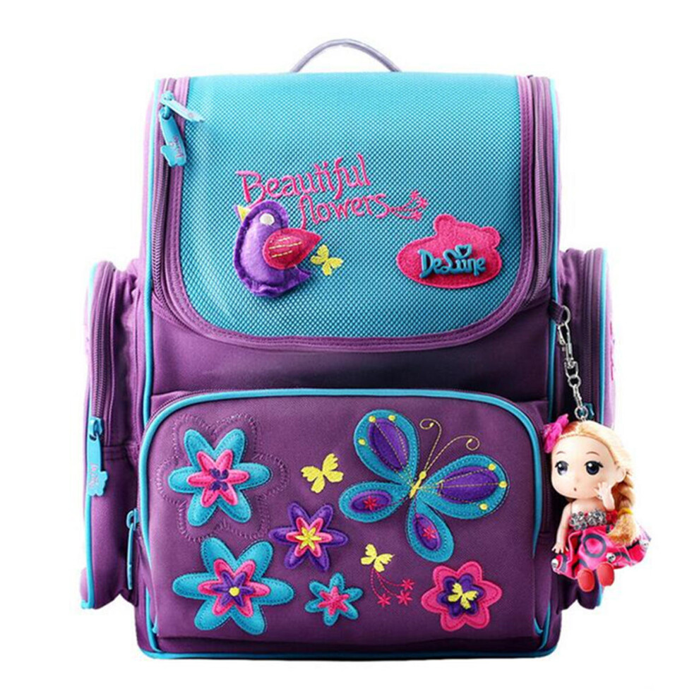 (Blue) 18L Girls Kids Cartoon School Bag Reflective Safety Waterproof Children Backpack With Doll Pendant