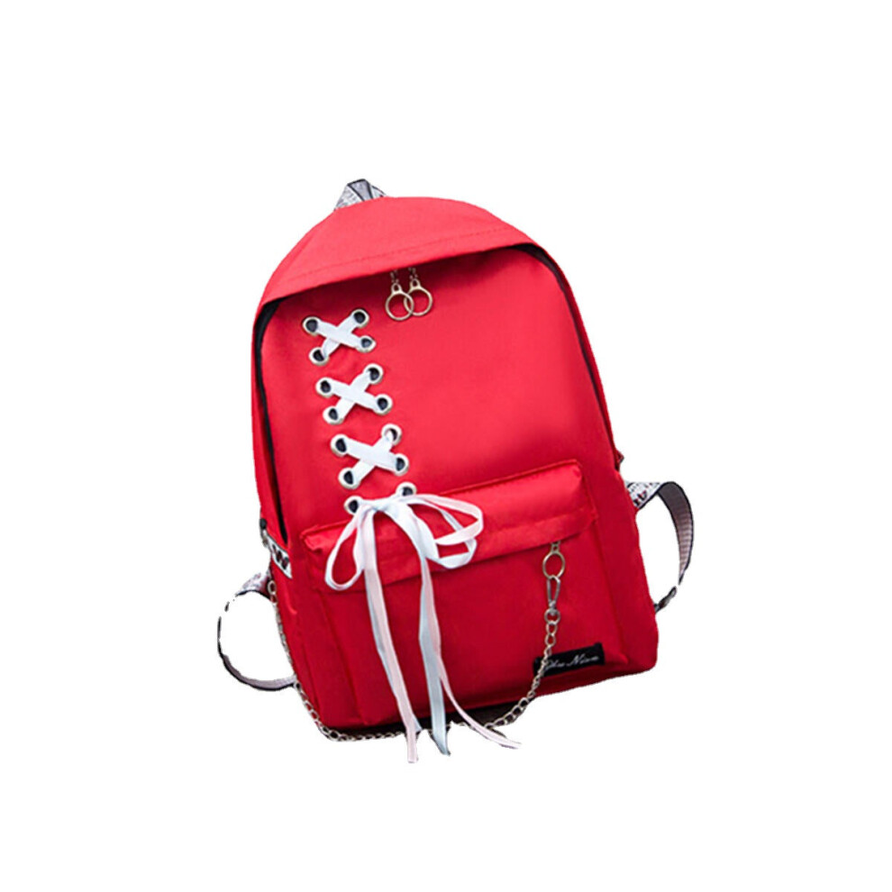 (Red) 15L Canvas Backpack Student School Rucksack Shoulder Bag Outdoor Travel