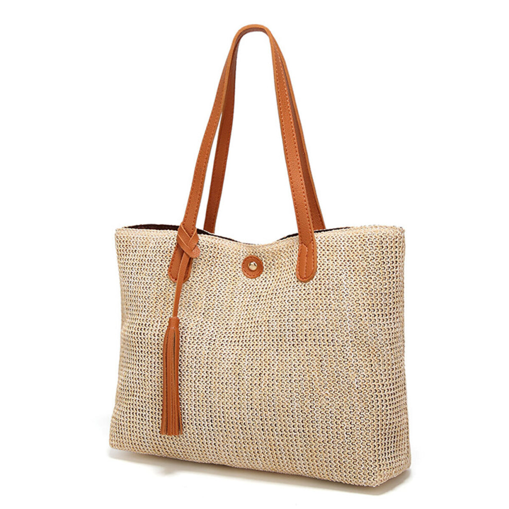 (Orange) 11L Women Straw Tassel Handbag Beach Shoulder Bag Shopping Tote Bag Outdoor Travel