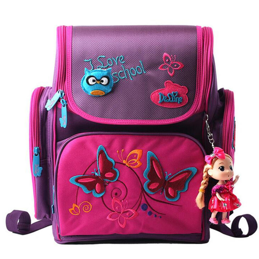 (Purple) 18L Girls Kids Cartoon School Bag Reflective Safety Waterproof Children Backpack With Doll Pendant