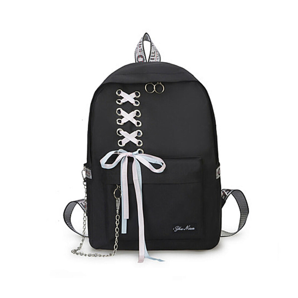 (Black) 15L Canvas Backpack Student School Rucksack Shoulder Bag Outdoor Travel