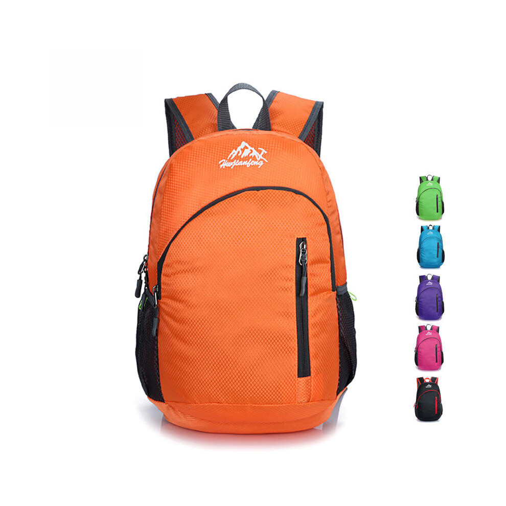 (Orange) 22L Outdoor Folding Backpack Waterproof Shoulder Rucksack Storage Bag Men Women Sports Travel