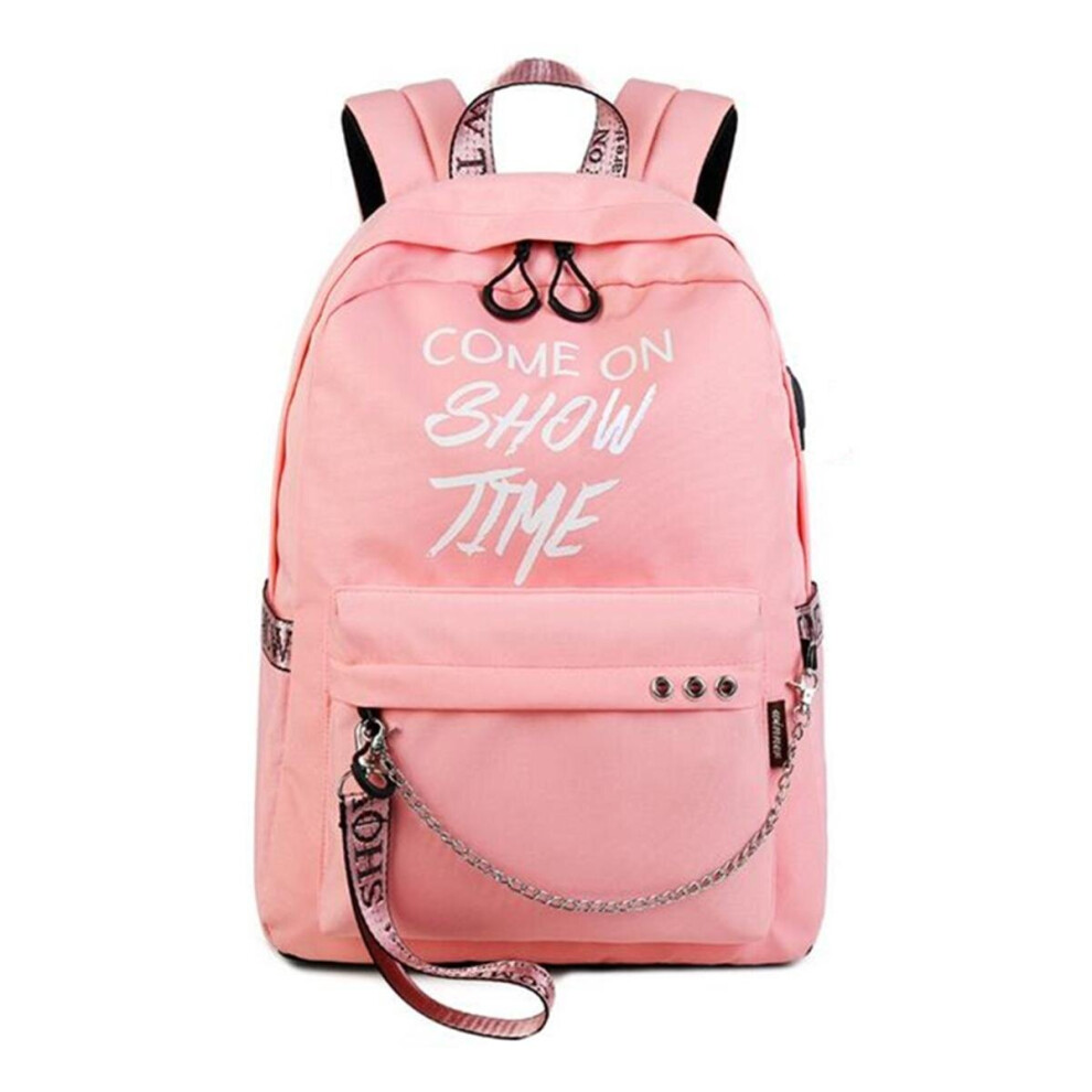 (Pink) 15.6 Inch Anti-Theft Laptop USB Backpack Luminous Outdoor Travel School Bag Men Women