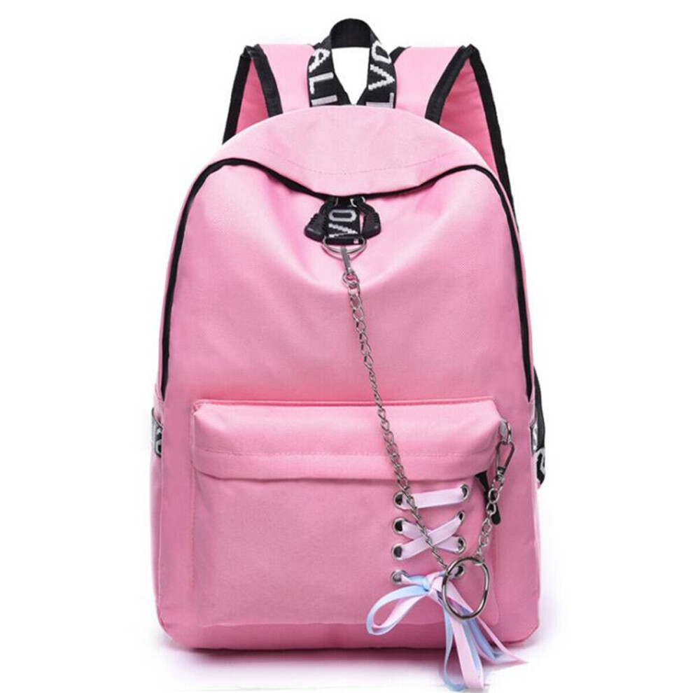 (Pink) 17L Outdoor Travel Backpack Waterproof Nylon School Rucksack Girls Women Bag With Headphone Jack