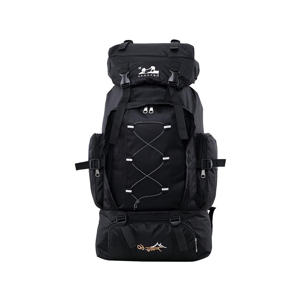 (Black) 60L Nylon Backpack Waterproof Sports Travel Hiking Climbing Shoulder Bag Unisex Rucksack