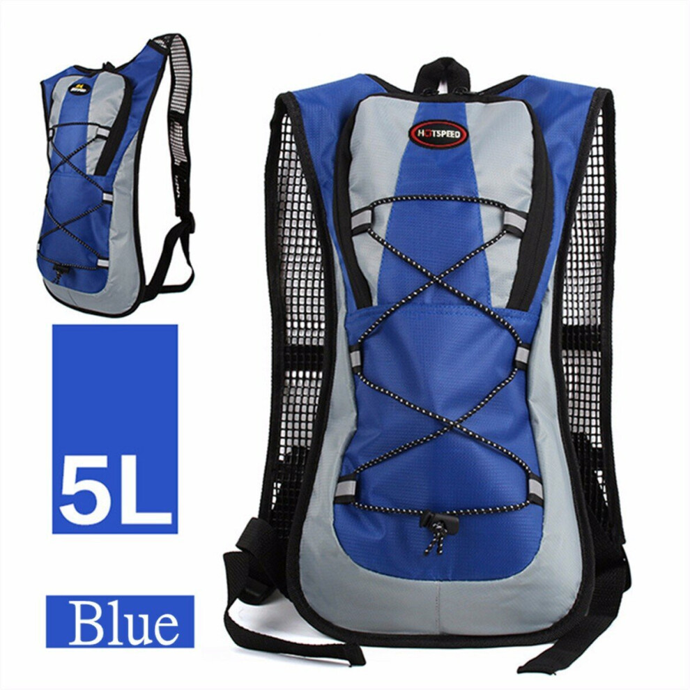 (Blue) 5L Running Hydration Backpack Rucksack 2L Straw Water Bladder Bag For Hiking Climbing