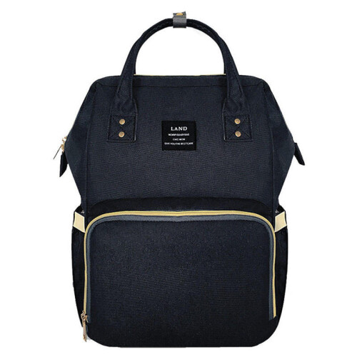 (Black) 24L Waterproof Baby Diaper Nappy Backpack Multifunctional Large Changing Bag