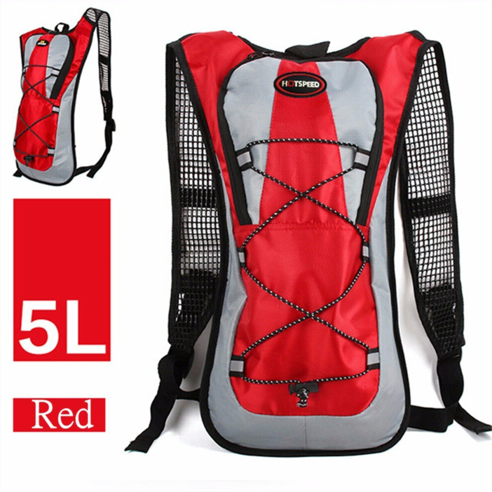 (Red) 5L Running Hydration Backpack Rucksack 2L Straw Water Bladder Bag For Hiking Climbing